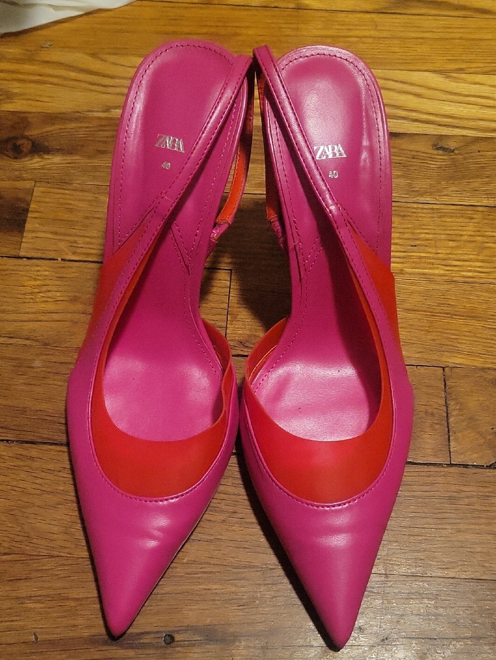 Zara Hot Pink with Red Accent Pointed Slingback Pumps